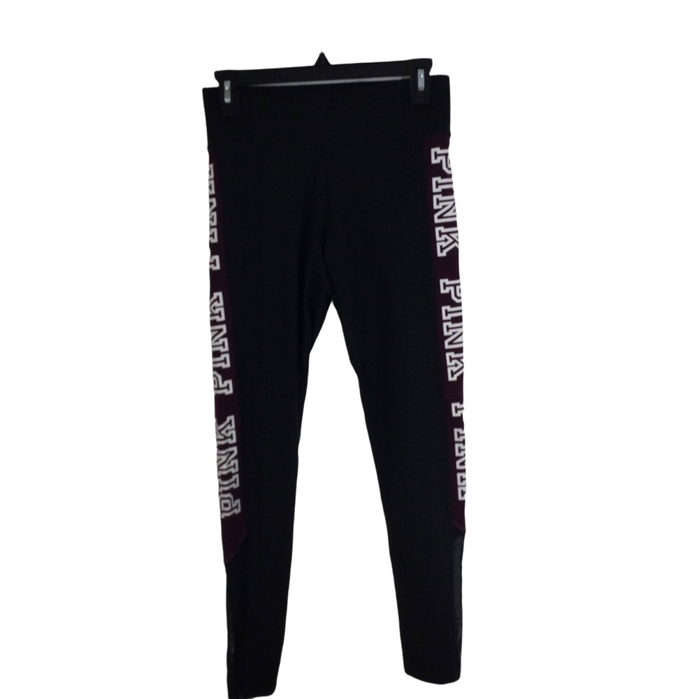 Victoria's Secret Pink Ultimate Yoga Leggings Logo Black Maroon Womens S